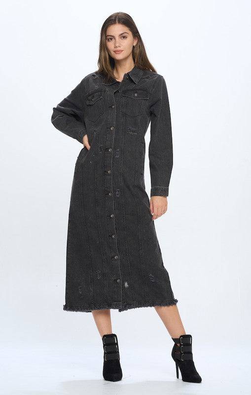 DENIM LONG JACKETS DISTRESSED WASHED Eye Candy Sensation