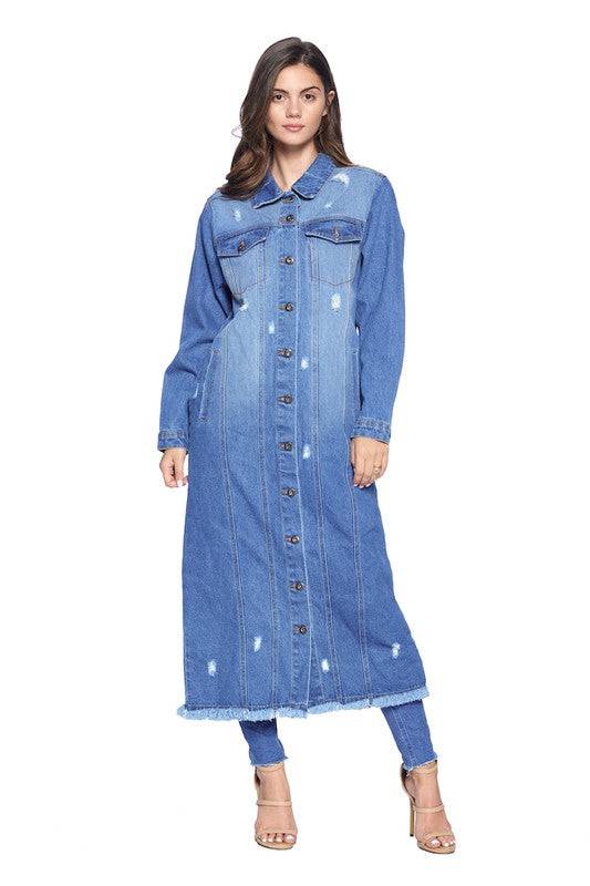 DENIM LONG JACKETS DISTRESSED WASHED Eye Candy Sensation