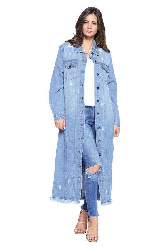DENIM LONG JACKETS DISTRESSED WASHED Eye Candy Sensation