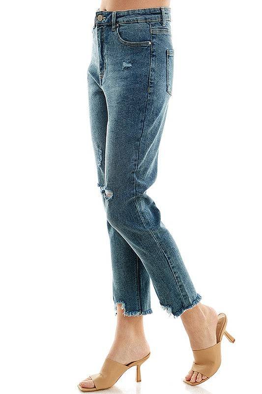 DISTRESSED DETAILED STRAIGHT LEG JEANS Eye Candy Sensation