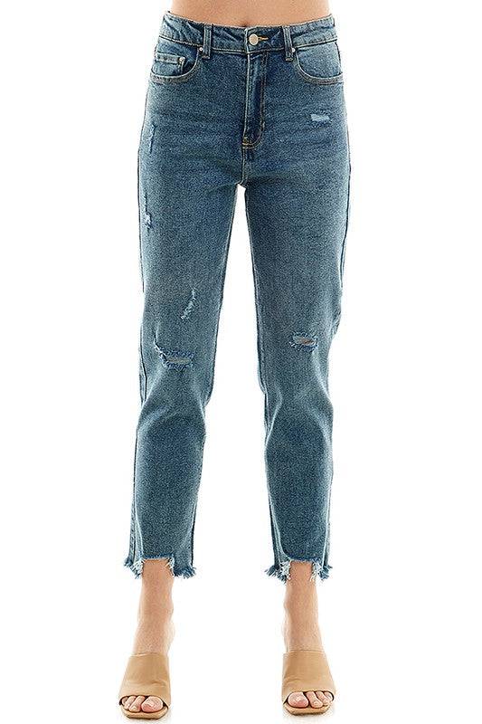 DISTRESSED DETAILED STRAIGHT LEG JEANS Eye Candy Sensation
