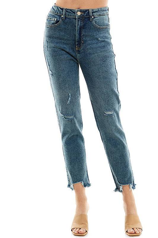 DISTRESSED DETAILED STRAIGHT LEG JEANS Eye Candy Sensation