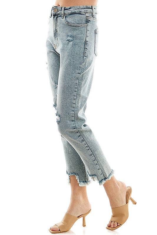 DISTRESSED DETAILED STRAIGHT LEG JEANS Eye Candy Sensation