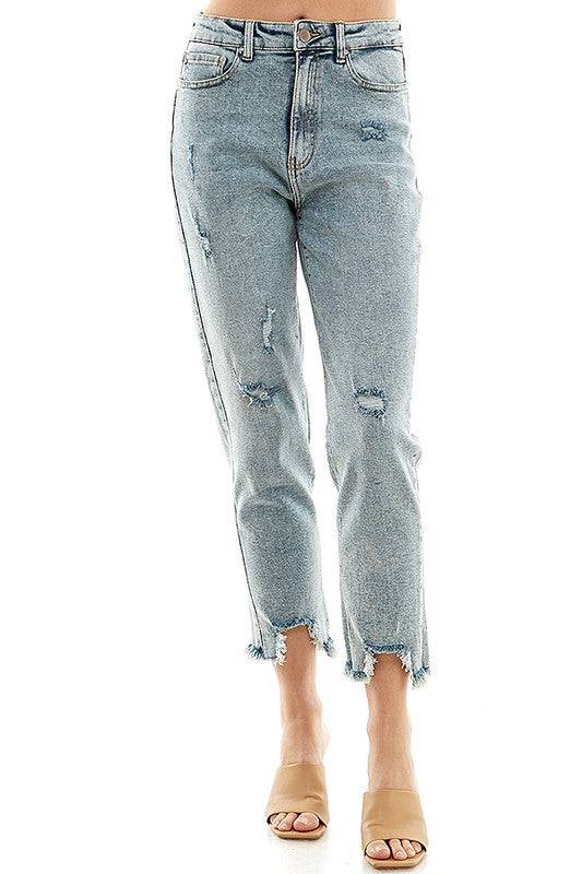 DISTRESSED DETAILED STRAIGHT LEG JEANS Eye Candy Sensation