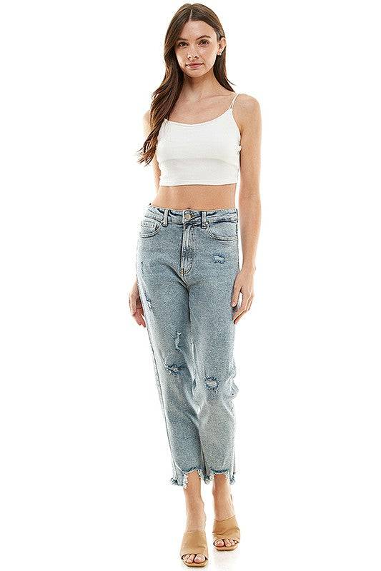 DISTRESSED DETAILED STRAIGHT LEG JEANS Eye Candy Sensation