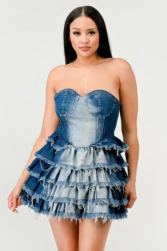 Denim Delight Tiered Ruffle Dress Athina