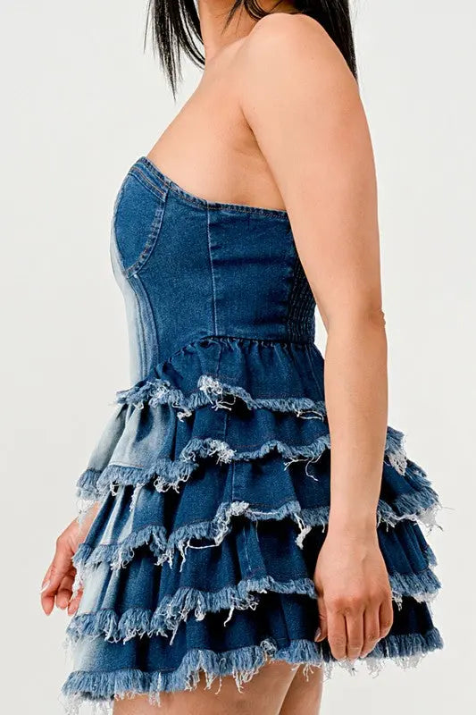 Denim Delight Tiered Ruffle Dress Athina