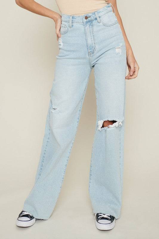 Distressed Wide Leg Jeans Eye Candy Sensation