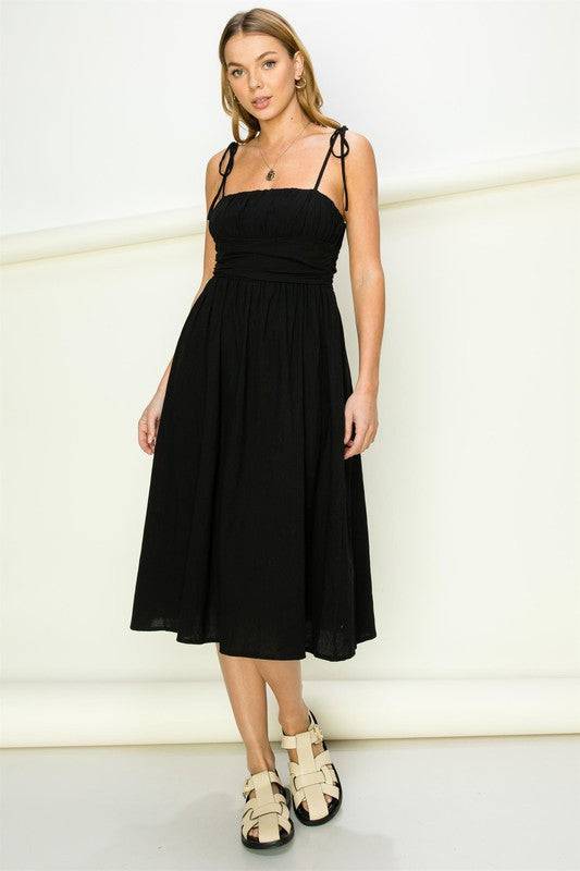 Get a Clue Tie-Strap Midi Dress Eye Candy Sensation
