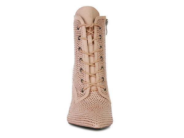 HEAD ON Faux Suede Diamante Ankle Boots Eye Candy Sensation