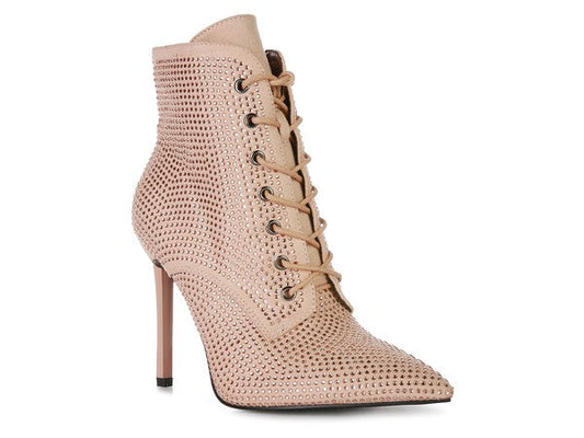 HEAD ON Faux Suede Diamante Ankle Boots Eye Candy Sensation