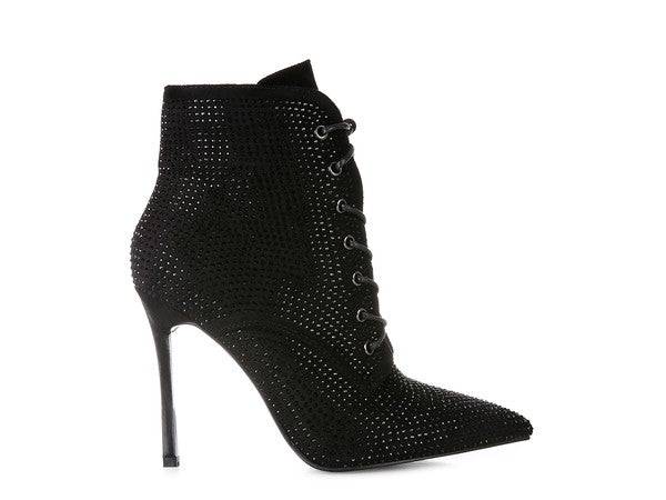 HEAD ON Faux Suede Diamante Ankle Boots Eye Candy Sensation
