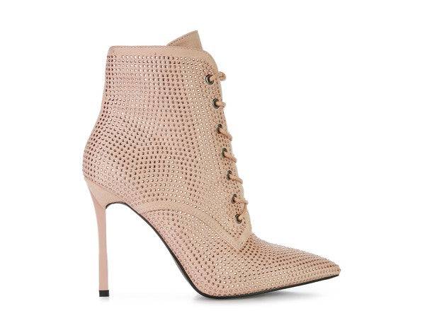 HEAD ON Faux Suede Diamante Ankle Boots Eye Candy Sensation