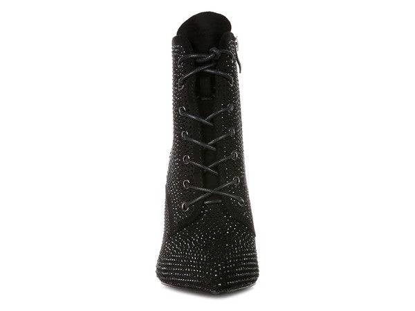 HEAD ON Faux Suede Diamante Ankle Boots Eye Candy Sensation