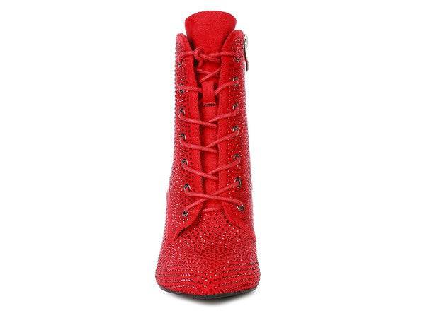 HEAD ON Faux Suede Diamante Ankle Boots Eye Candy Sensation