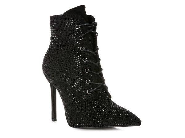 HEAD ON Faux Suede Diamante Ankle Boots Eye Candy Sensation