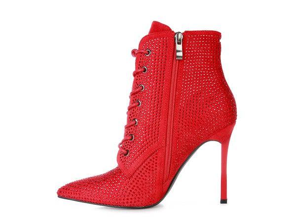 HEAD ON Faux Suede Diamante Ankle Boots Eye Candy Sensation