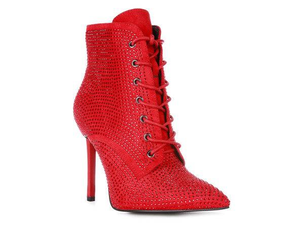 HEAD ON Faux Suede Diamante Ankle Boots Eye Candy Sensation