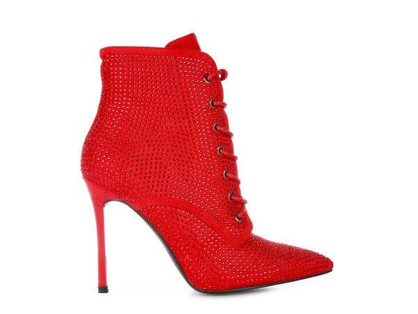 HEAD ON Faux Suede Diamante Ankle Boots Eye Candy Sensation