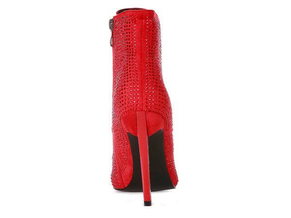 HEAD ON Faux Suede Diamante Ankle Boots Eye Candy Sensation