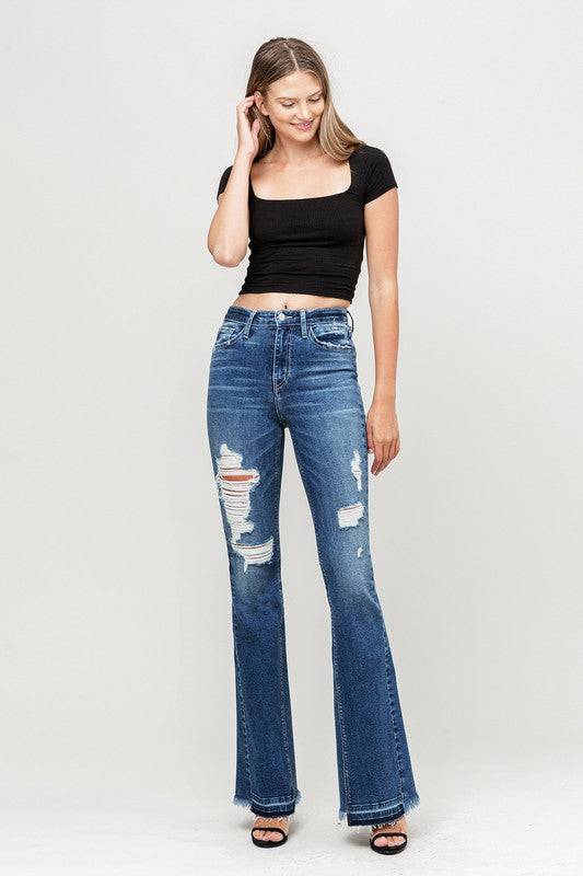 HIGH RISE DISTRESSED RELEASED HEM FLARE Eye Candy Sensation