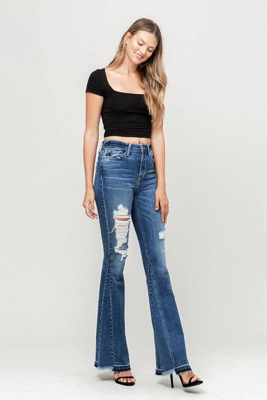 HIGH RISE DISTRESSED RELEASED HEM FLARE Eye Candy Sensation