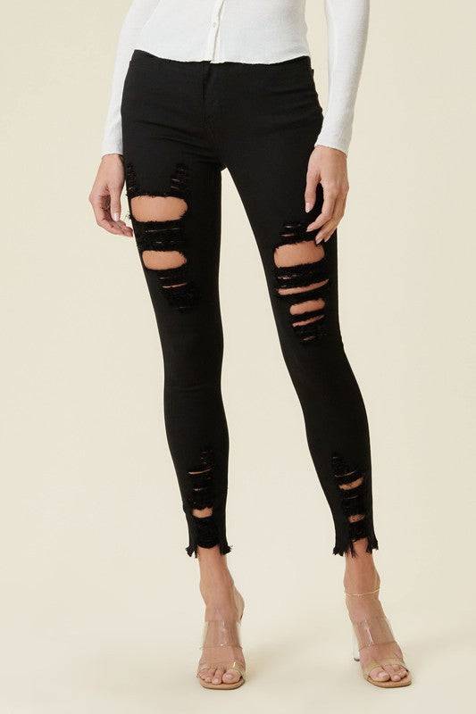 HIGH RISE DISTRESSED SKINNY W RAW HEM Eye Candy Sensation