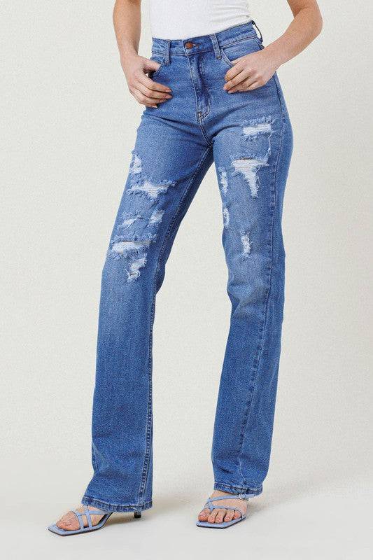 HIGH RISE DISTRESSED STRAIGHT LEG Eye Candy Sensation