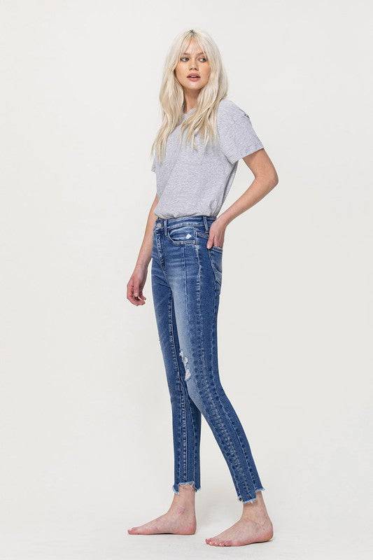 High Rise Ankle Skinny with Uneven Hem Detail Eye Candy Sensation