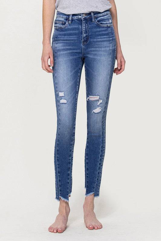 High Rise Ankle Skinny with Uneven Hem Detail Eye Candy Sensation
