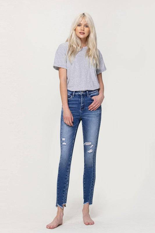 High Rise Ankle Skinny with Uneven Hem Detail Eye Candy Sensation