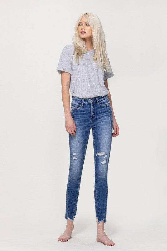High Rise Ankle Skinny with Uneven Hem Detail Eye Candy Sensation