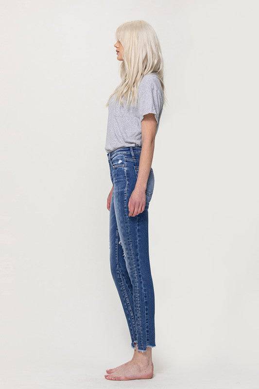 High Rise Ankle Skinny with Uneven Hem Detail Eye Candy Sensation