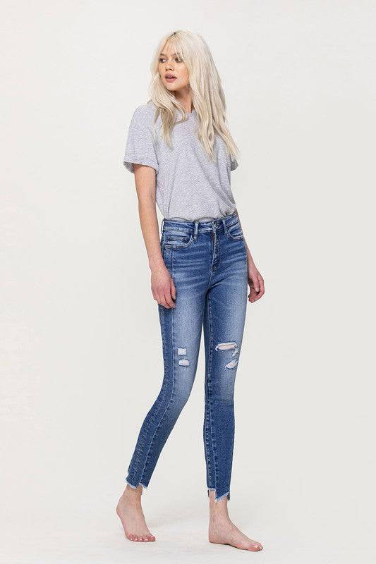 High Rise Ankle Skinny with Uneven Hem Detail Eye Candy Sensation