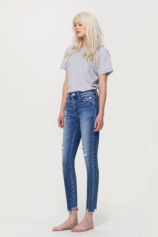 High Rise Ankle Skinny with Uneven Hem Detail Eye Candy Sensation