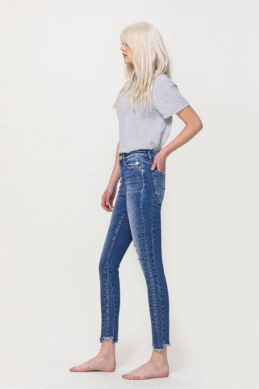 High Rise Ankle Skinny with Uneven Hem Detail Eye Candy Sensation