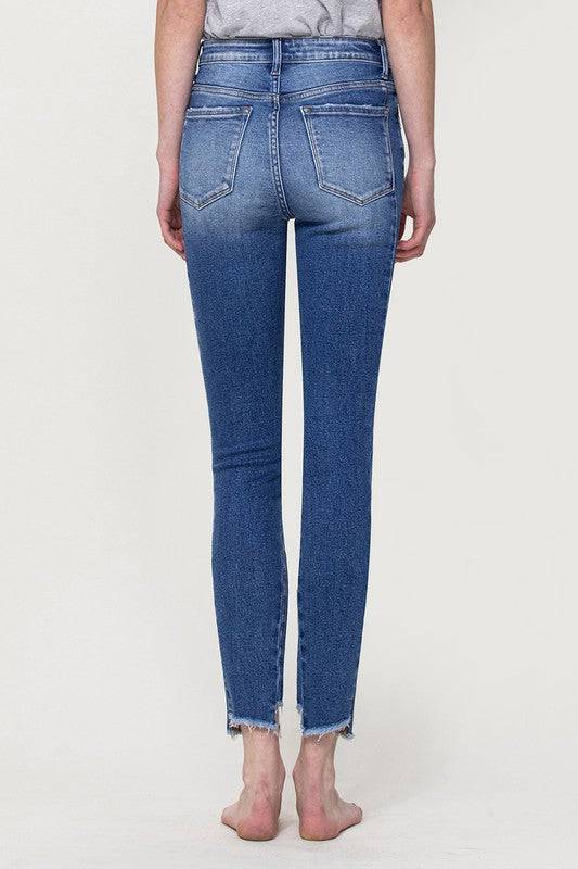 High Rise Ankle Skinny with Uneven Hem Detail Eye Candy Sensation