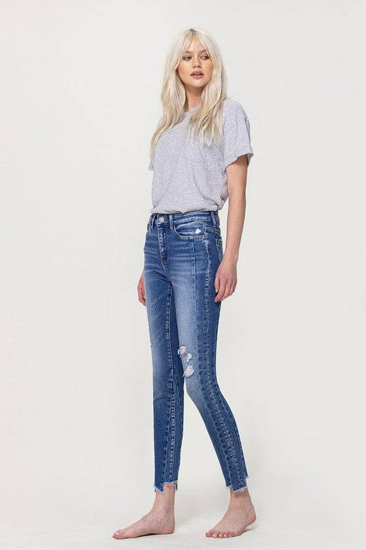 High Rise Ankle Skinny with Uneven Hem Detail Eye Candy Sensation
