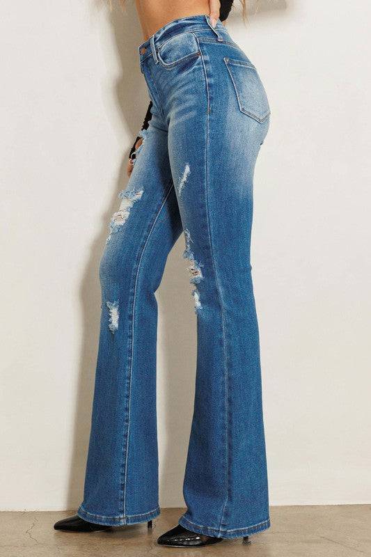 High Rise Distressed Flare Jeans Eye Candy Sensation