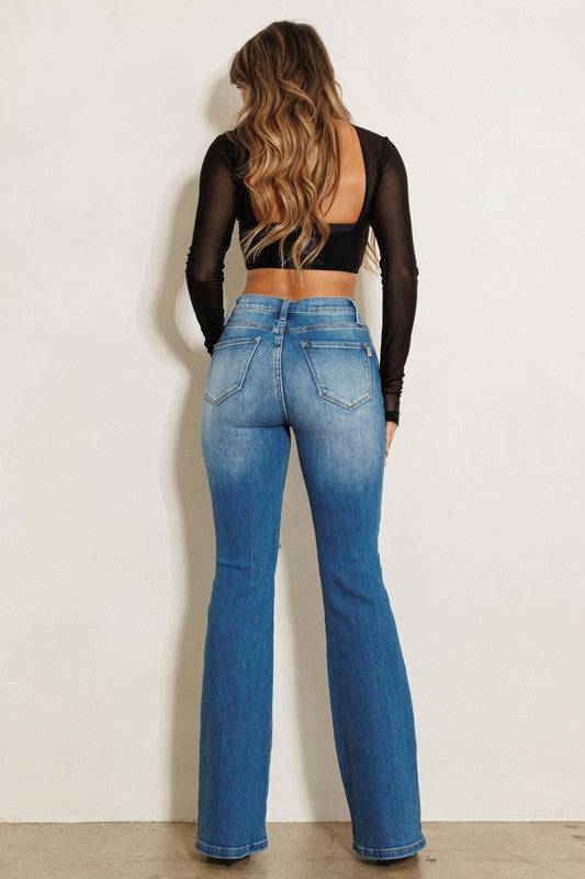 High Rise Distressed Flare Jeans Eye Candy Sensation