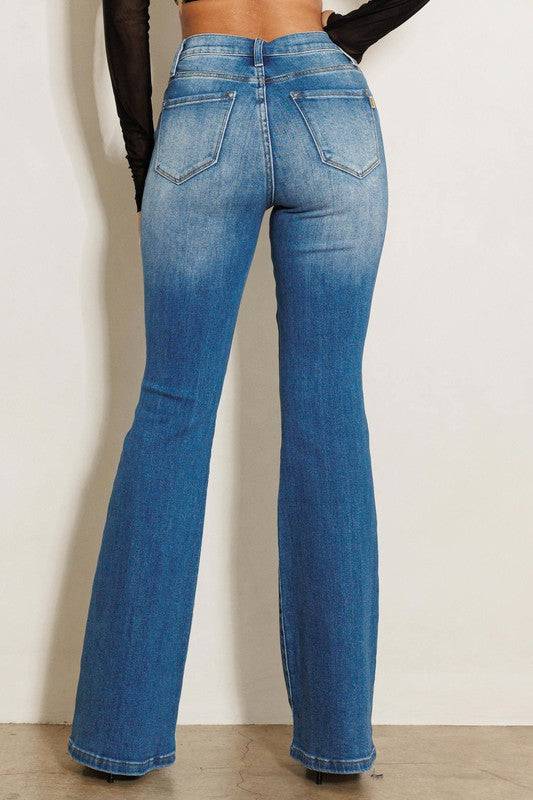 High Rise Distressed Flare Jeans Eye Candy Sensation