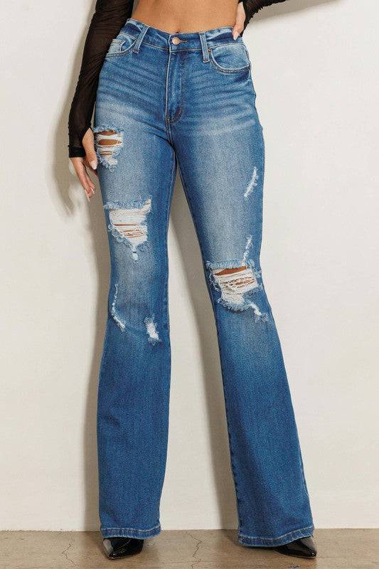 High Rise Distressed Flare Jeans Eye Candy Sensation