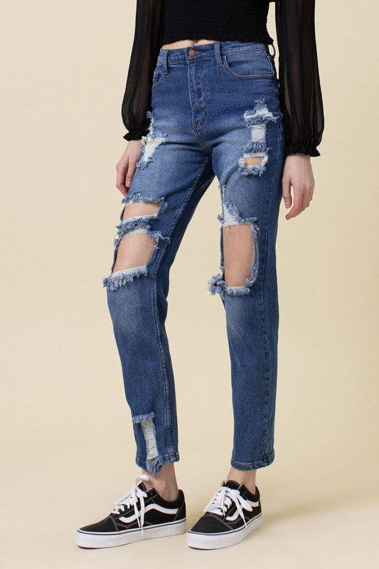 High Rise Distressed Mom Jean Eye Candy Sensation