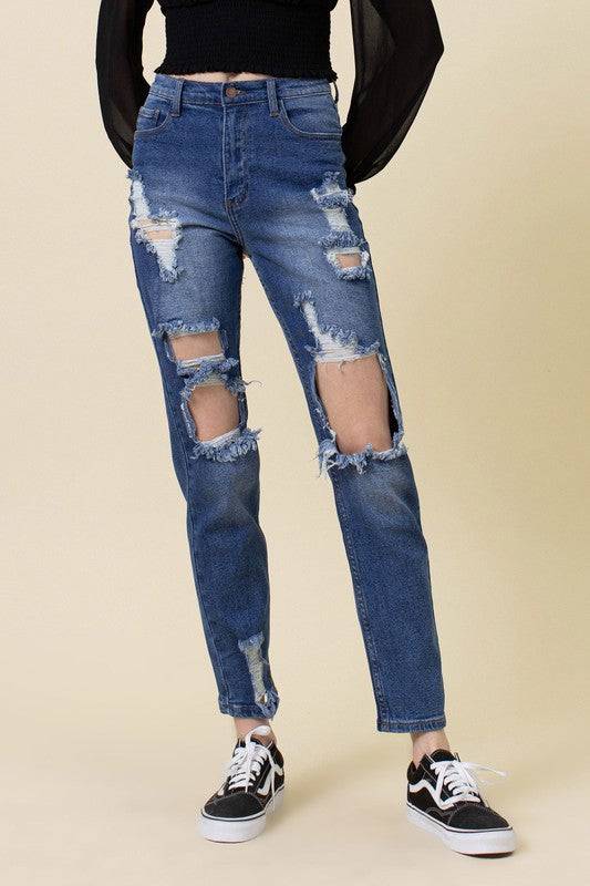 High Rise Distressed Mom Jean Eye Candy Sensation