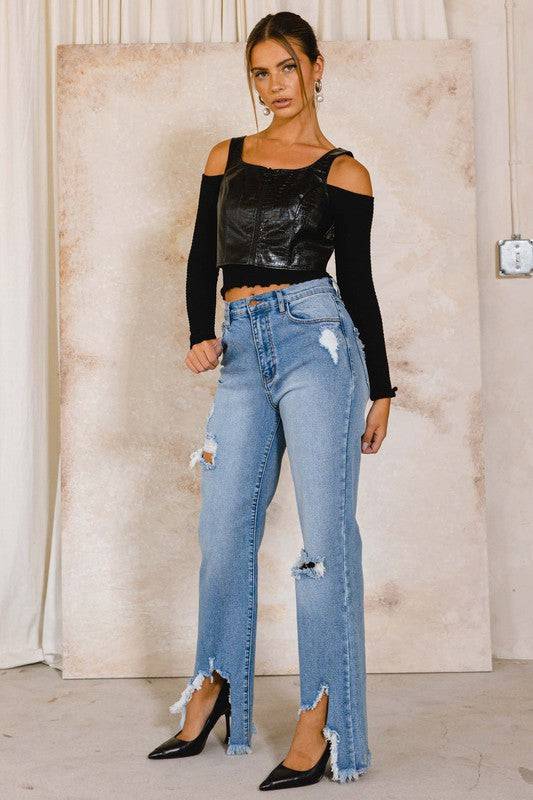 High Rise Distressed Wide Jeans Eye Candy Sensation