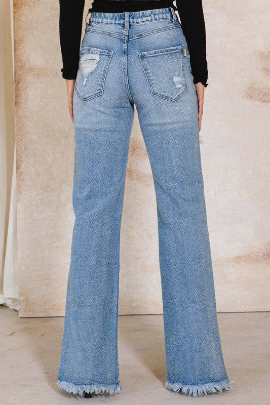High Rise Distressed Wide Jeans Eye Candy Sensation