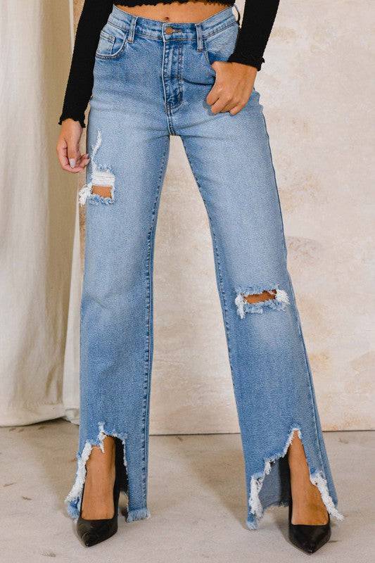 High Rise Distressed Wide Jeans Eye Candy Sensation