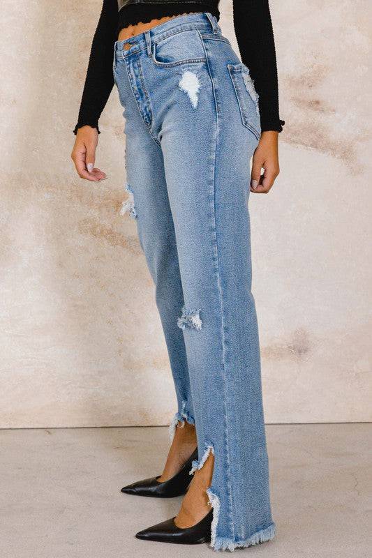 High Rise Distressed Wide Jeans Eye Candy Sensation