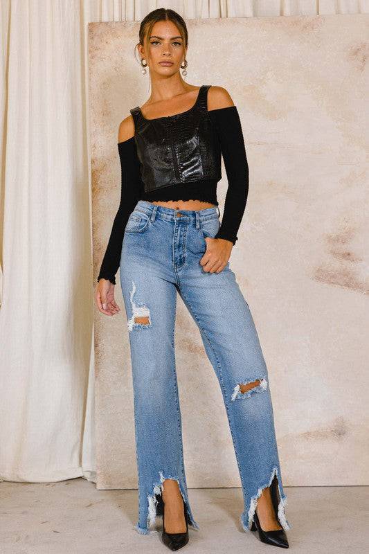High Rise Distressed Wide Jeans Eye Candy Sensation
