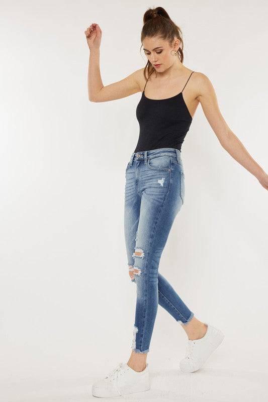 High Rise Fray Hem Ankle Skinny - KC9130M Eye Candy Sensation